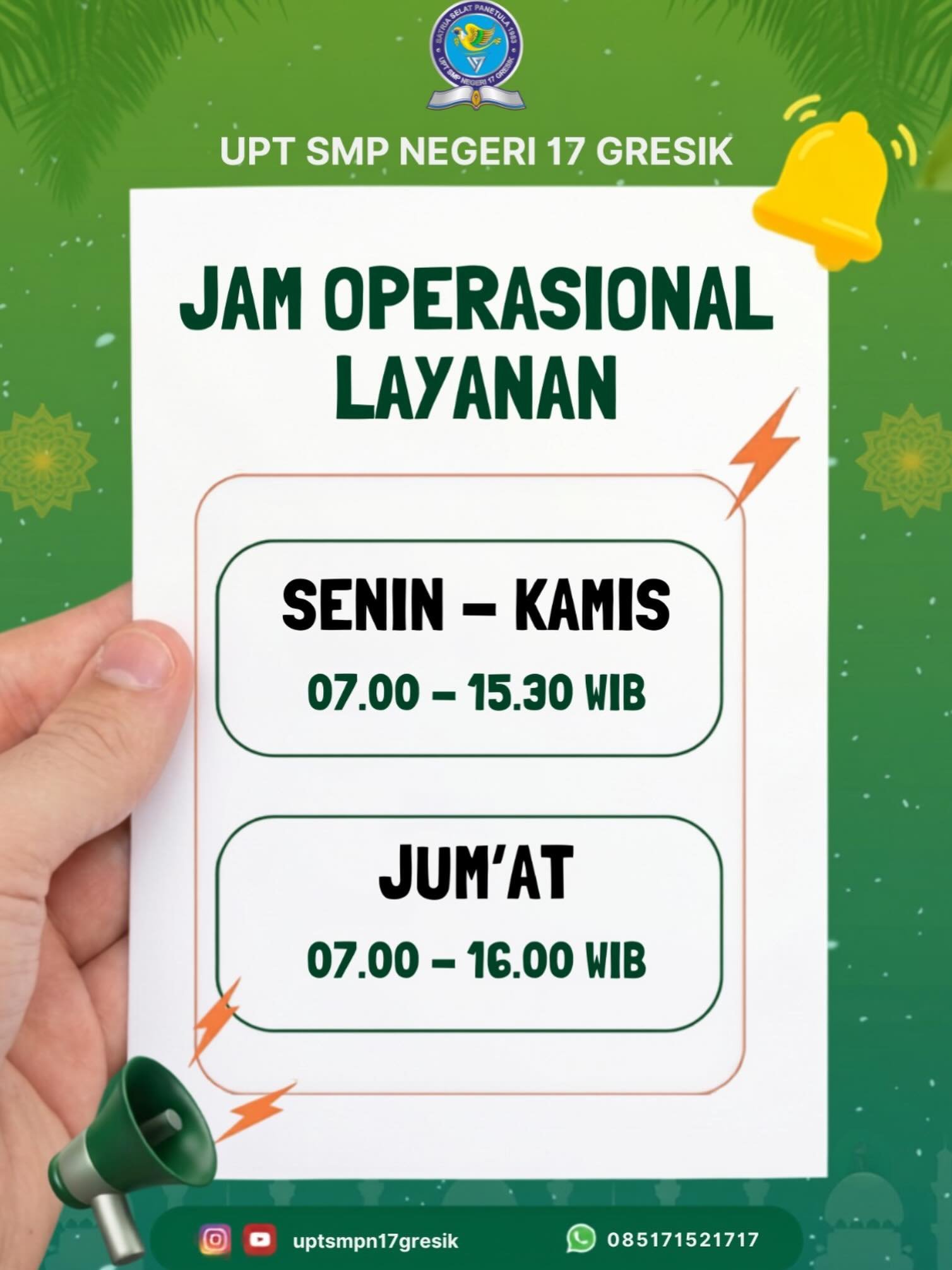 Jam Operasional Layanan UPT SMP Negeri 17 Gresik